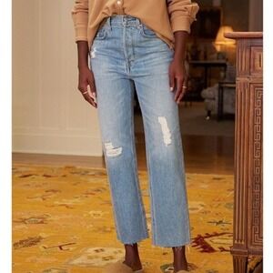 Frank & Eileen Monaghan Mom Jeans Distressed Raw Hem Button Fly Light Wash